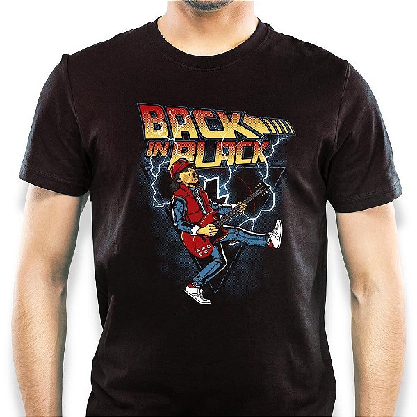 Camiseta rock Back In Black de volta para o futuro na cor preta premium