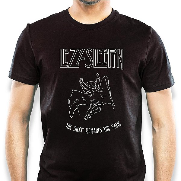 Camiseta premium Led Zeppelin Lazy Sleepin de mangas curtas taanho adulto na cor preta
