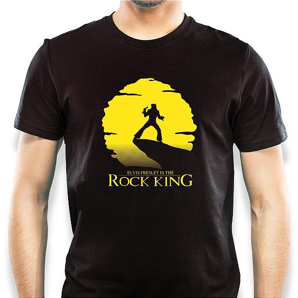 Camiseta Rock Elvis Rock King de manga curta tamanho adulto na cor preta premium