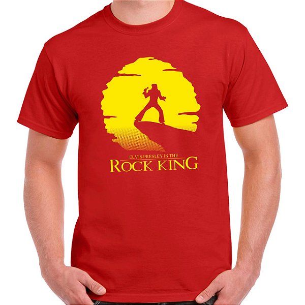 Camiseta Rock Elvis Rock King de manga curta tamanho adulto na cor vermelha premium