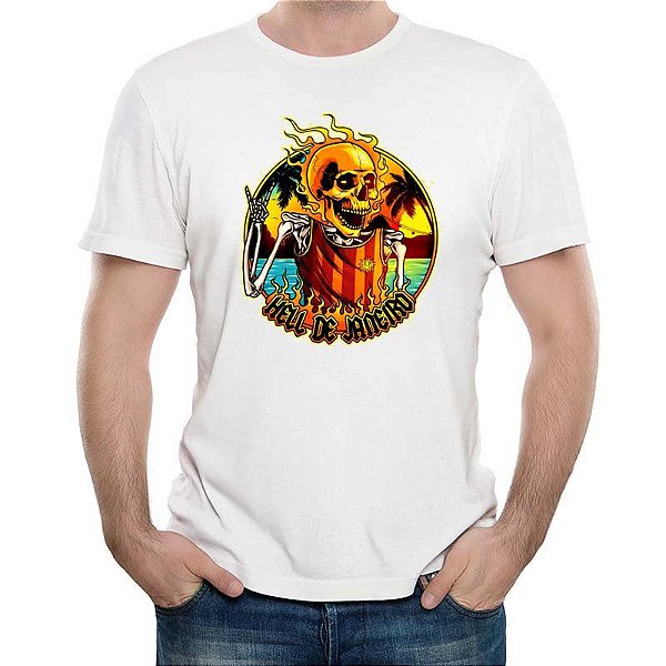 Camiseta rock Hell de Janeiro com mangas curtas na cor branca premium
