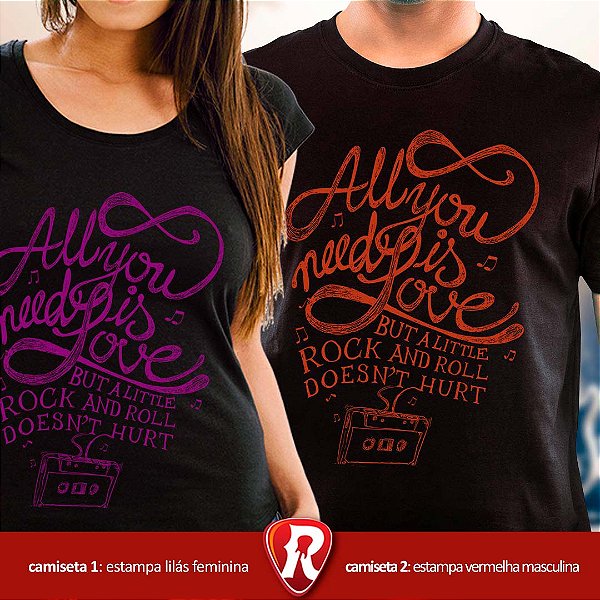 Kit 2 Camisetas All You Need is Love, 100% Algodão - Roquenrou