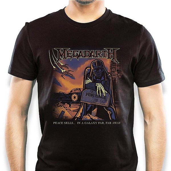 Camiseta rock Megadarth tamanho adulto de mangas curtas na cor preta