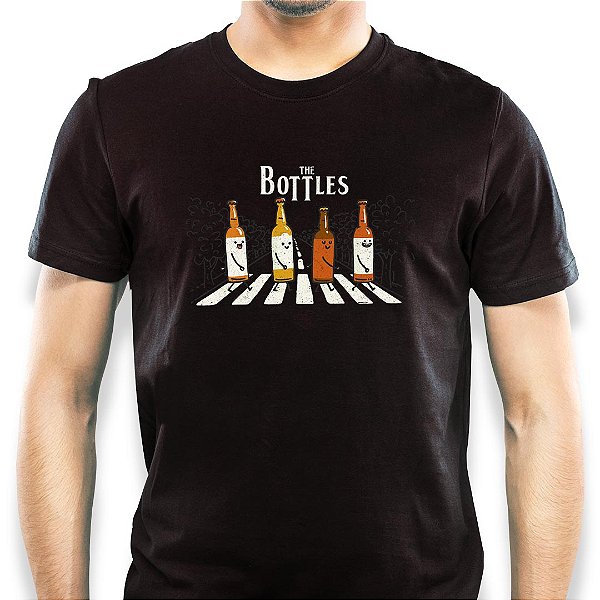 Camiseta rock Premium Bottles tanaho adulto com mangas curtas na cor preta