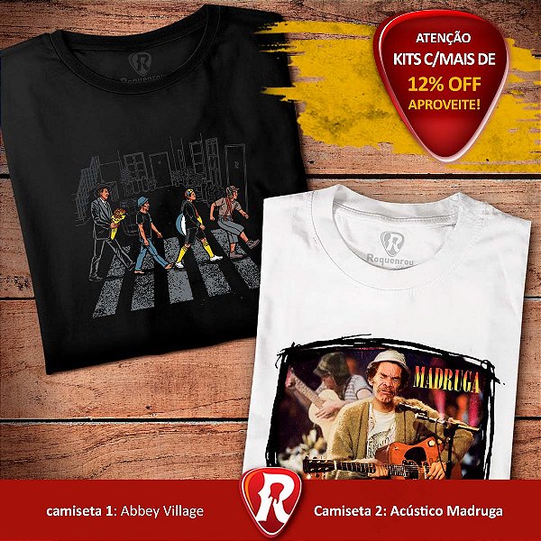 Kit 2 Camisetas premium Abbey Village Masculina Preta e Acústico Madruga Masculina Branca