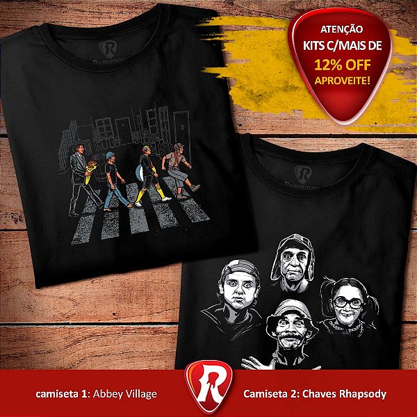 Kit 2 Camisetas premium Abbey Village Masculina Preta e Chaves Rhapsody Masculina Preta