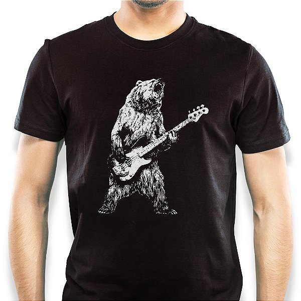 Camiseta rock premium Bear Bass tamanho adulto com mangas curtas na cor preta