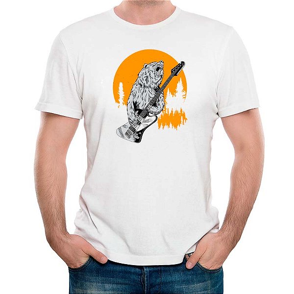 Camiseta rock premium Bear Bass tamanho adulto com mangas curtas na cor branca