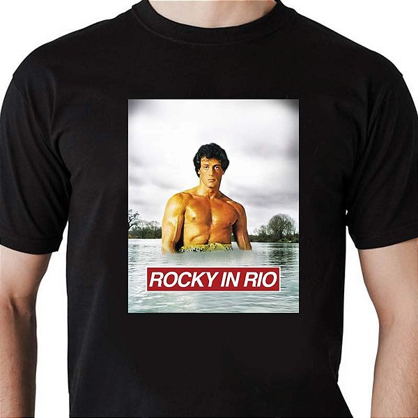 Camiseta rock Rocky in Rio tamanho adulto com mangas curtas na cor preta  Premium