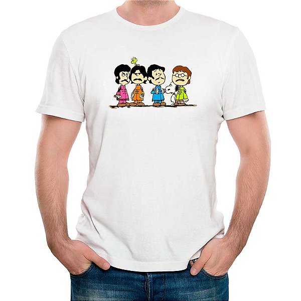 Camiseta rock beatles Sgt. Snoopy Club Band tamanho adulto com mangas curtas na cor branca