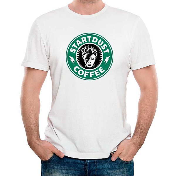 Camiseta rock premium Stardust Coffee tamanho adulto com mangas curtas na cor branca