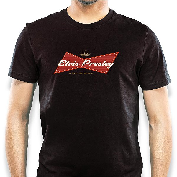 Camiseta rock Elvis Bud King of Rock tamanho adulto com mangas curtas na cor Preta Premium