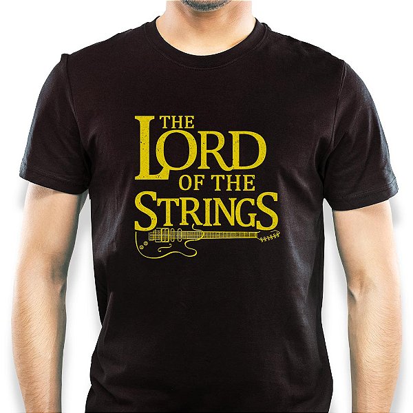 Camiseta rock The Lord of the Strings tamanho adulto com mangas curtas na cor Preta Premium