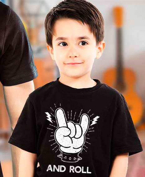 Camiseta n´roll Filho / Filha Unissex Infantil Preta