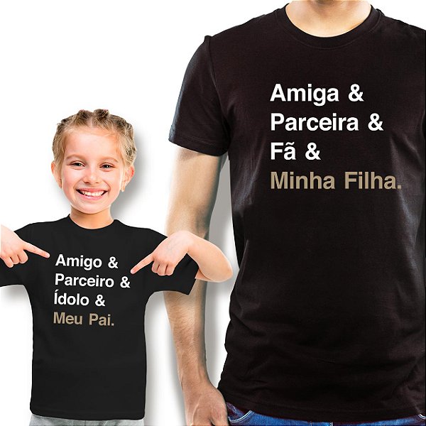 Kit Camisetas Masculina e Infantil Unissex Pretas de mangas curtas Tal pai tal filha Pai Ídolo e Filha Fã