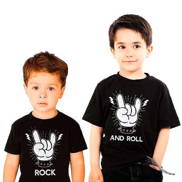 Kit Camisetas 2 Camisetas Infantis Unissex Pretas de mangas curtas Rock n´Roll