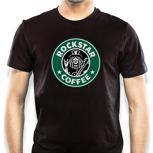 Camiseta rock premium Rockstar Coffee tamanho adulto com mangas curtas na cor preta Premium