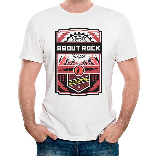 Camiseta rock We Salute You tamanho adulto com mangas curtas na cor branca