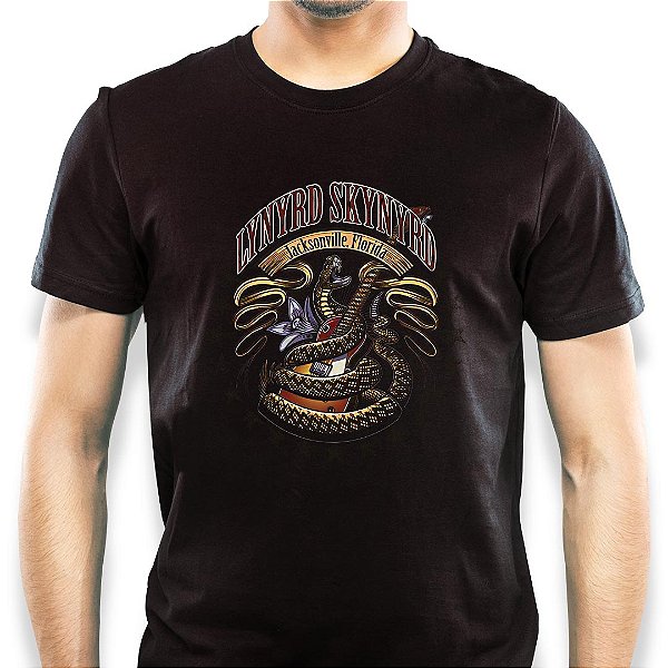Camiseta rock Lynyrd Skynyrd Snake tamanho adulto com mangas curtas na cor Preta Premium