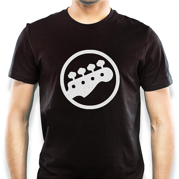 Camiseta Baixo Headstock tamanho adulto com mangas curtas na cor Preta Premium