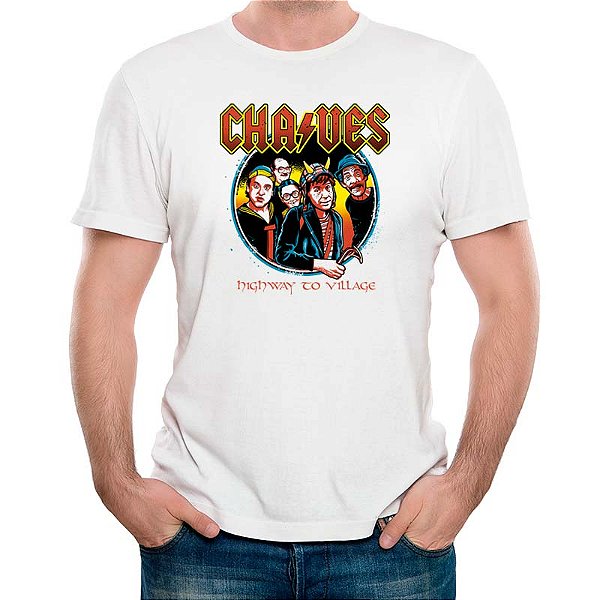 Camiseta Chaves Highway to Village tamanho adulto com mangas curtas na cor Branca Premium
