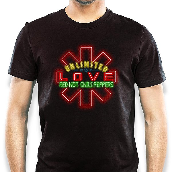 Camiseta Red Hot Chili Pepppers Unlimited Love tamanho adulto com mangas curtas na cor Preta Premium