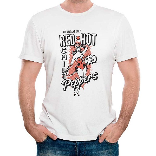 Camiseta Red Hot Chili Pepppers Pinup Retro tamanho adulto com mangas curtas na cor Branca Premium