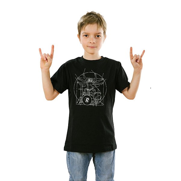 Camiseta Batera Vitruviano Unissex Infantil Preta