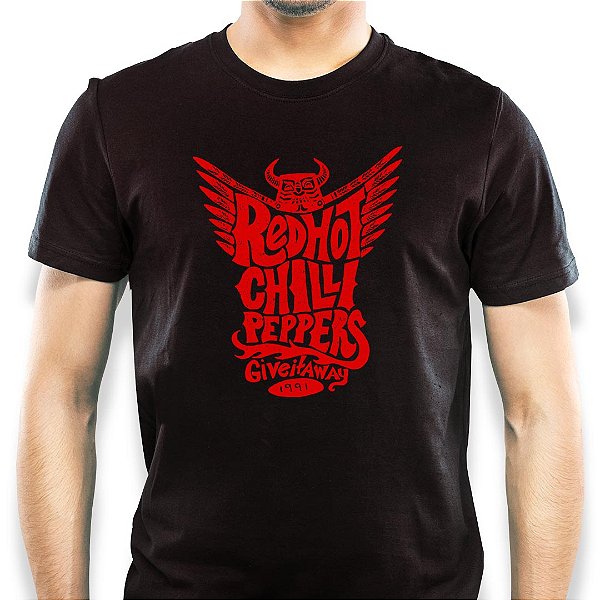 Camiseta Red Hot Chili Pepppers Give it Away tamanho adulto com mangas curtas na cor Preta Premium