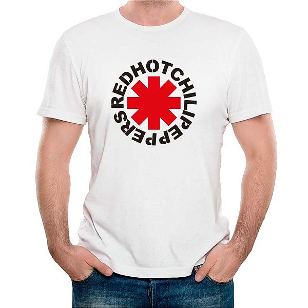 Camiseta Logo Red Hot Chili Pepppers tamanho adulto com mangas curtas na cor Branca Premium