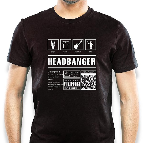 Camiseta Headbanger Composição tamanho adulto com mangas curtas na cor Preta Premium