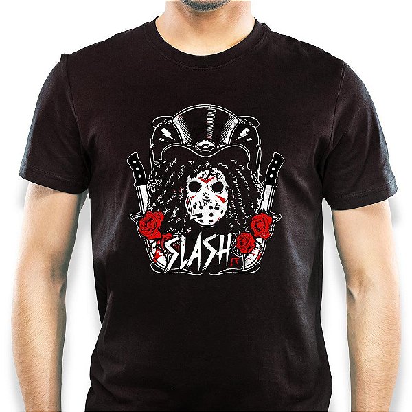 Camiseta rock Jason Slasher Slash para adulto com mangas curtas na cor preta premium