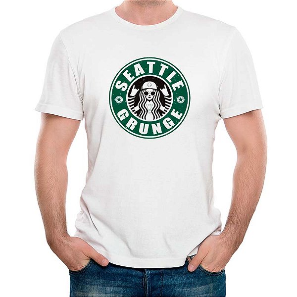 Camiseta Seattle Grunge tamanho adulto com mangas curtas na cor Branca Premium