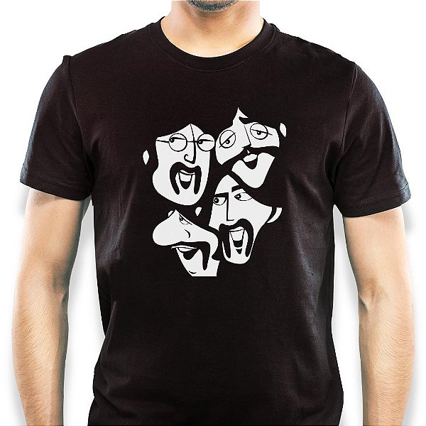 Camiseta Beatles Faces Cartoon tamanho adulto com mangas curtas na cor Preta Premium