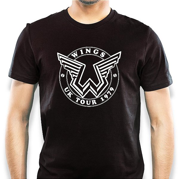 Camiseta Premium Paul Mccartney Wings Preta com mangas curtas na cor preta