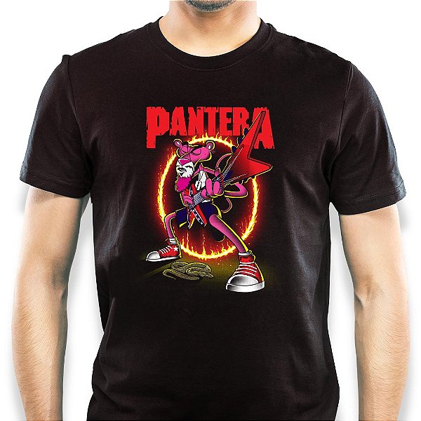 Camiseta Pantera Cor de Rosa 2.0 Premium com mangas curtas na cor Preta