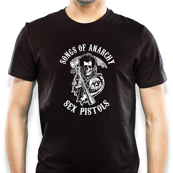 Camiseta rock Sex Pistols Songs of Anarchy tamanho adulto com mangas curtas na cor preta Premium
