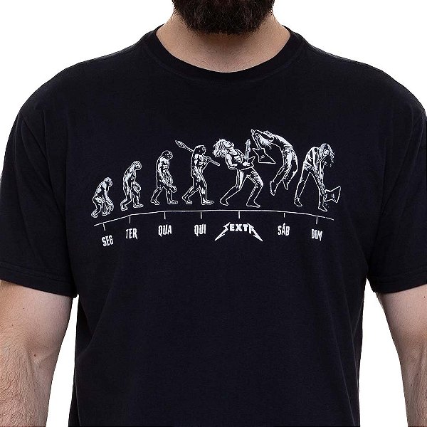 Camiseta Premium Evolução da Semana Rock tamanho adulto com mangas curtas na cor preta
