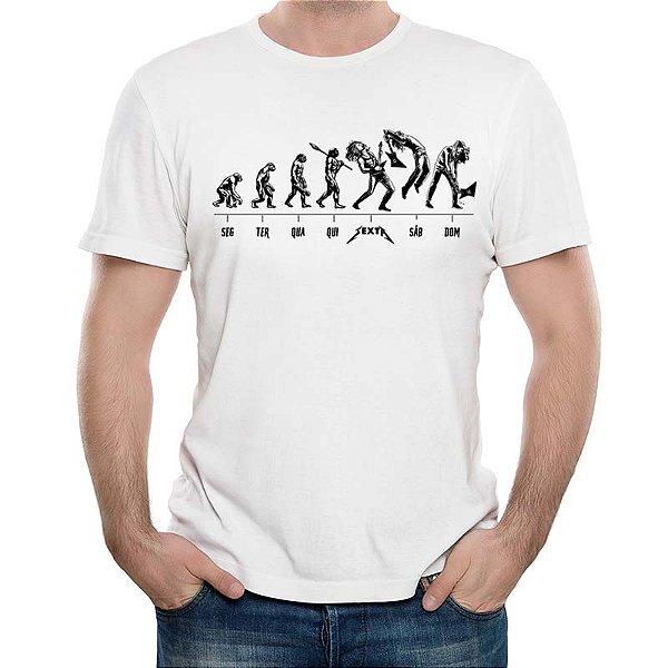 Camiseta Premium Evolução da Semana Rock tamanho adulto com mangas curtas na cor branca