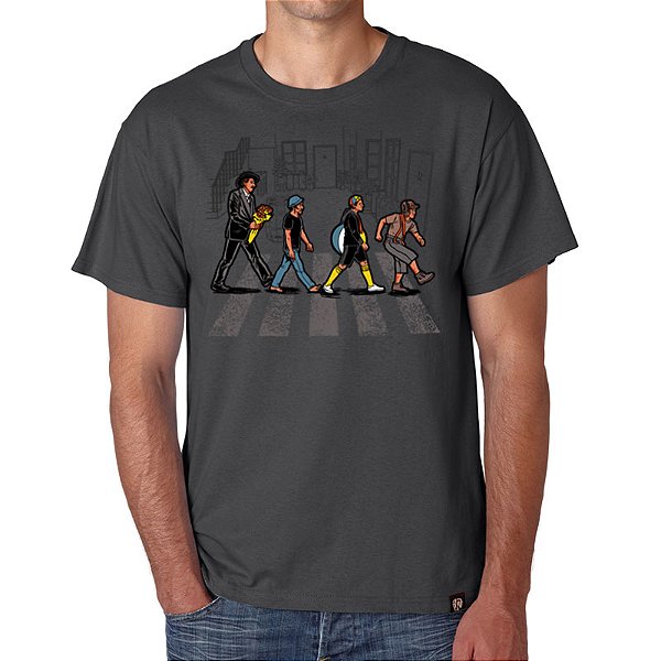 Camiseta Rock Premium Beatles Chaves Abbey Village tamanho adulto com mangas curtas na cor cinza