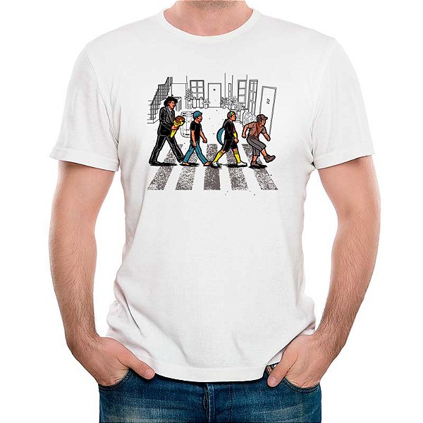 Camiseta Rock Premium Beatles Chaves Abbey Village tamanho adulto com mangas curtas na cor branca