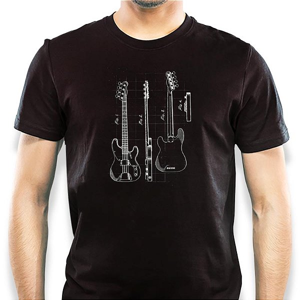 Camiseta Rock Baixo Patente tamanho adulto com mangas curtas na cor preta