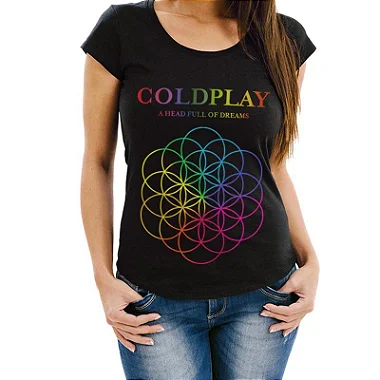 Oferta Relâmpago - Camiseta G e GG feminina Preta Coldplay Premium