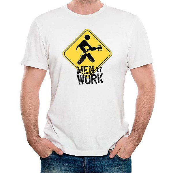 Camiseta Rock Premium Men at Work tamanho adulto com mangas curtas na cor branca