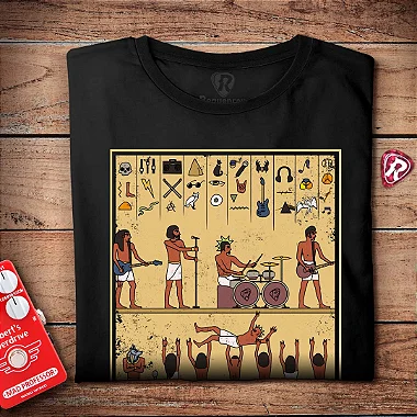 Oferta Relâmpago - Camiseta GG Masculina Preta Hieroglifos do Rock Premium