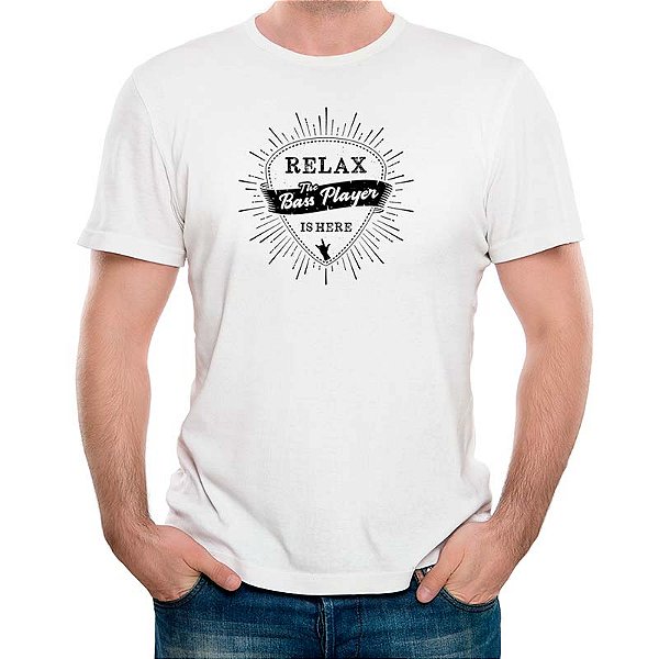 Camiseta Relax the Bass Player is here tamanho adulto com mangas curtas na cor branca Premium