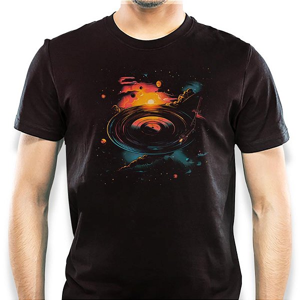 Camiseta Vinily Space tamanho adulto com mangas curtas na cor preta Premium
