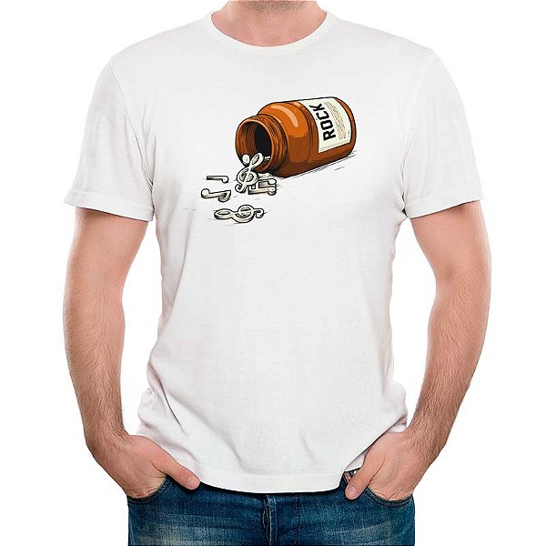 Camiseta Remédio Rock tamanho adulto com mangas curtas na cor branca Premium