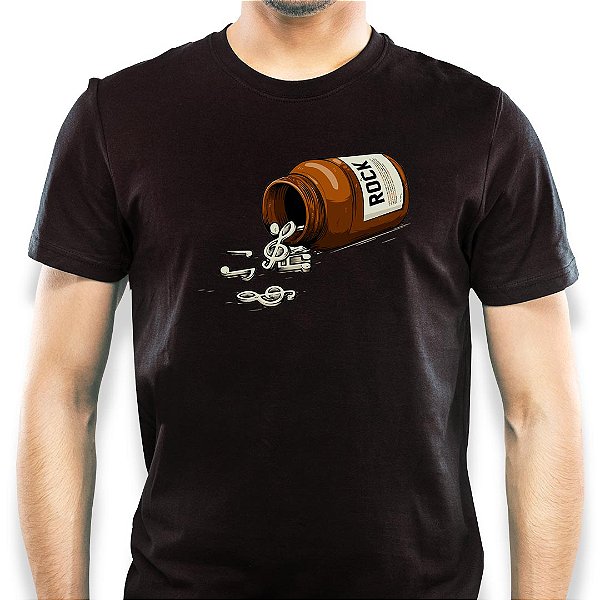 Camiseta Remédio Rock tamanho adulto com mangas curtas na cor preta
