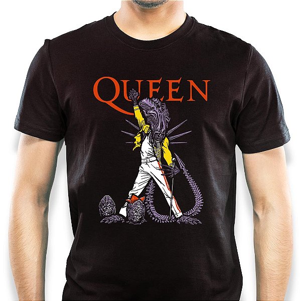 Camiseta Rock Alien tamanho adulto com mangas curtas na cor preta